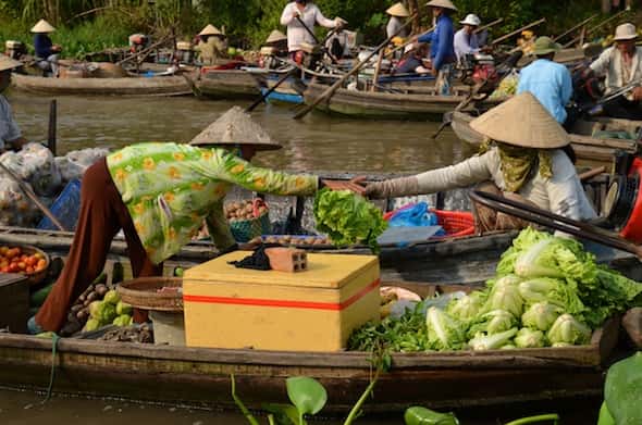 Mercados flotantes en el delta del Mekong