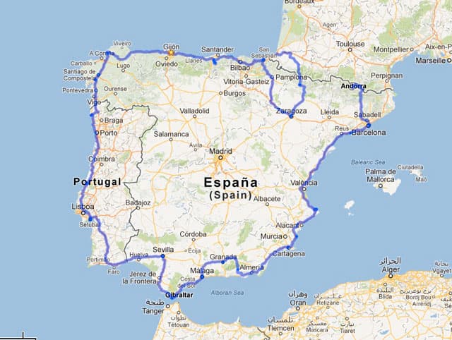 Viajar en bicicleta por la Península, bordeando la costa de España y Portugal